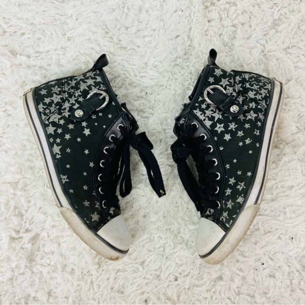 G BY Guess silver Starry star Black Kids High-Top canvas faux leather Sneakers